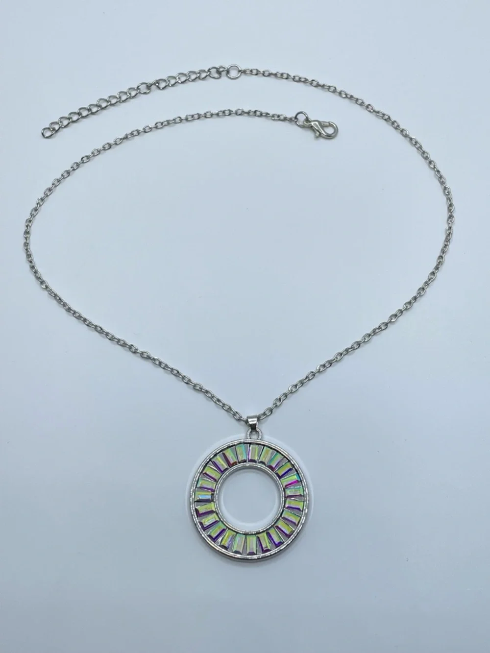 Silver Tone AB Crystal Necklace Aurora Borealis Sparkle Statement